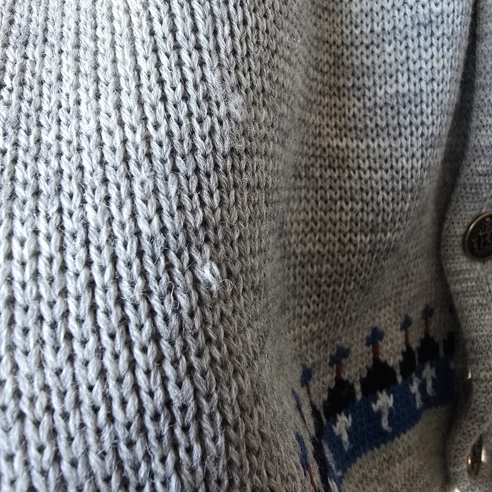 Vintage Banff Nordic Wool Cardigan Button Sweater Grey Red Mens Large - Picture 4 of 11